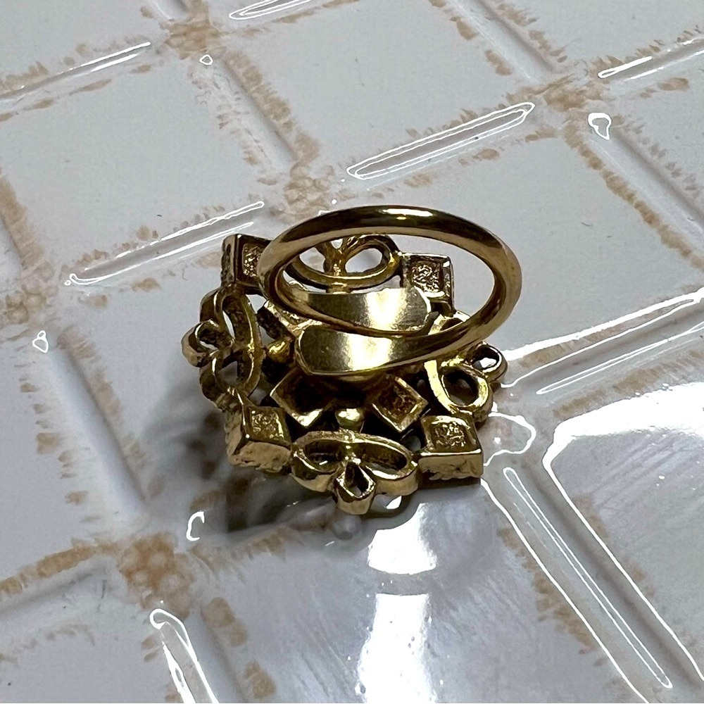 Vintage-Style Cocktail Ring with Faux Pearl & Green/Amber Stones – Size 5 - Picture 5 of 6